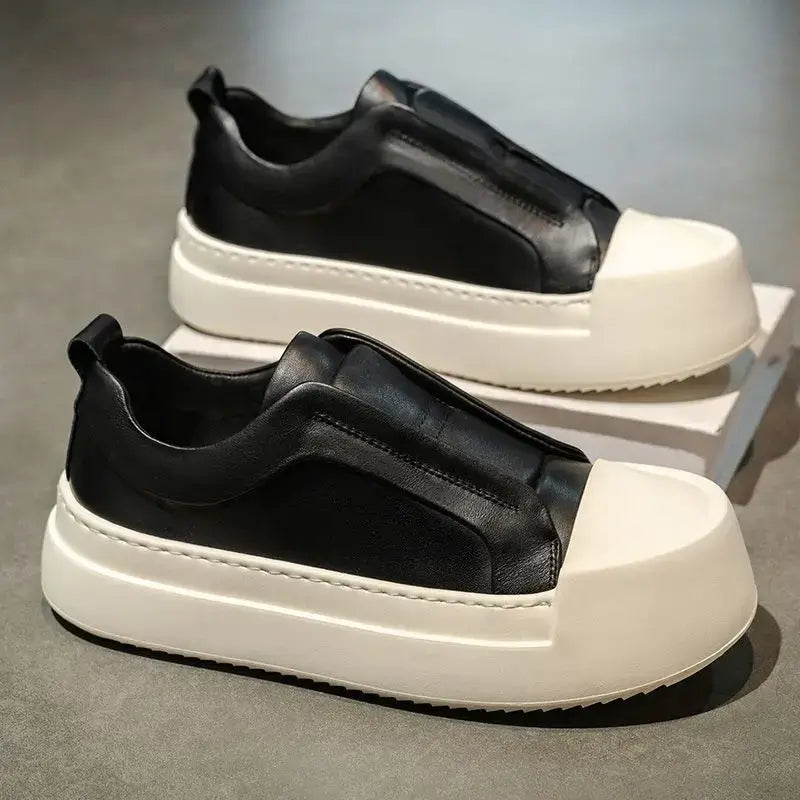 Tênis Slip-On Masculino Casual Plataforma Sola Alta Tratorada Couro Block