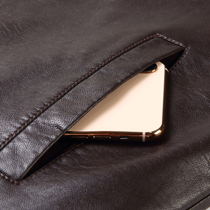 Jaqueta de Couro de Slim lapel