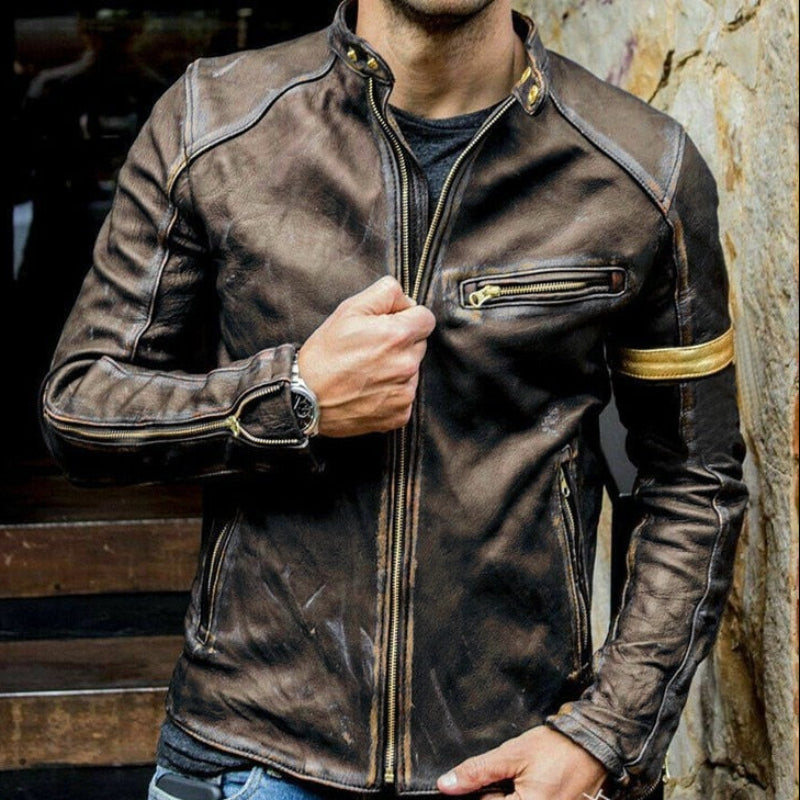 Jaqueta de Couro de Slim Motoqueiro