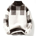 Suéter Masculino Tricô Plush Xadrez Gola Alta