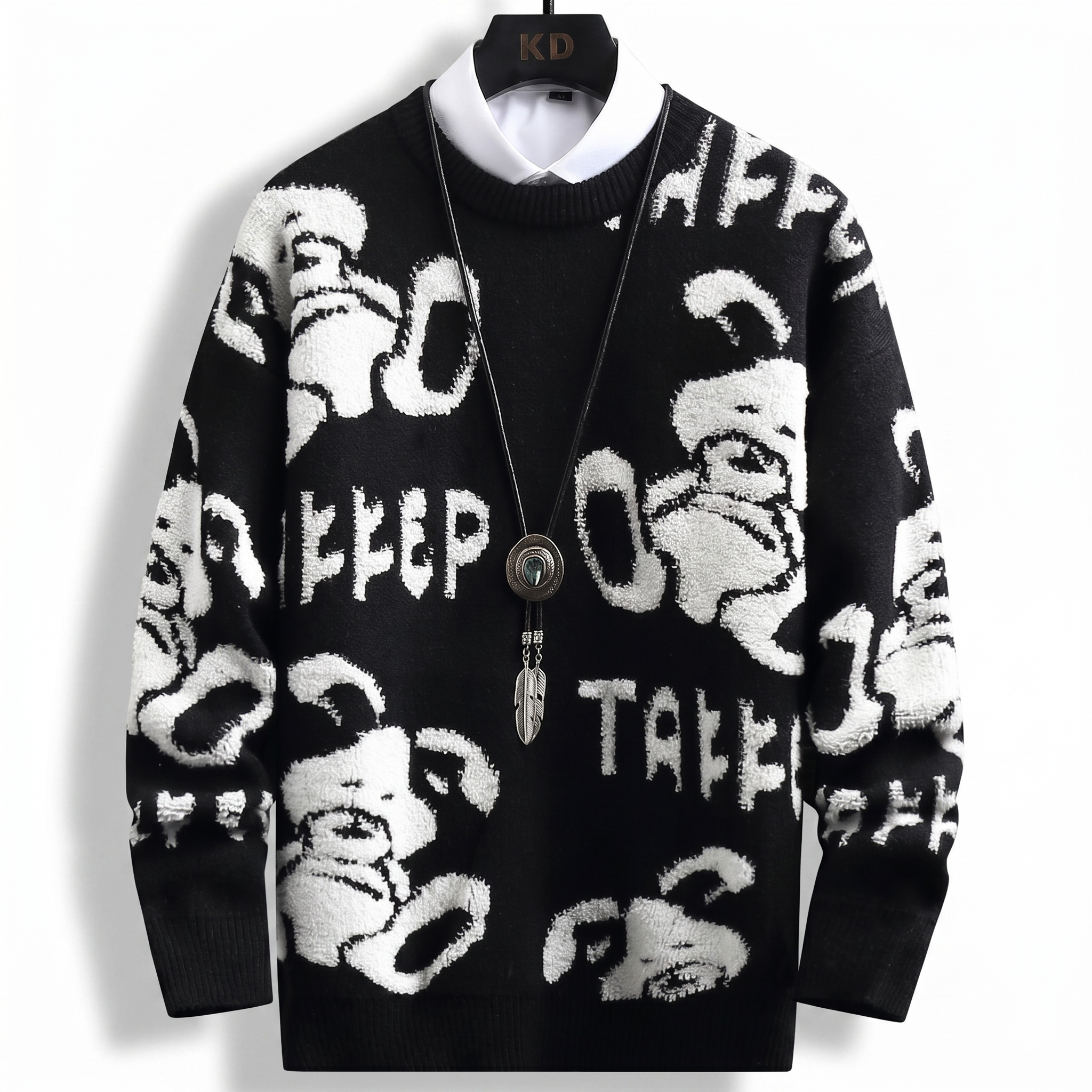 Blusão de Tricô Masculino Oversized com Estampa de Urso de Pelúcia