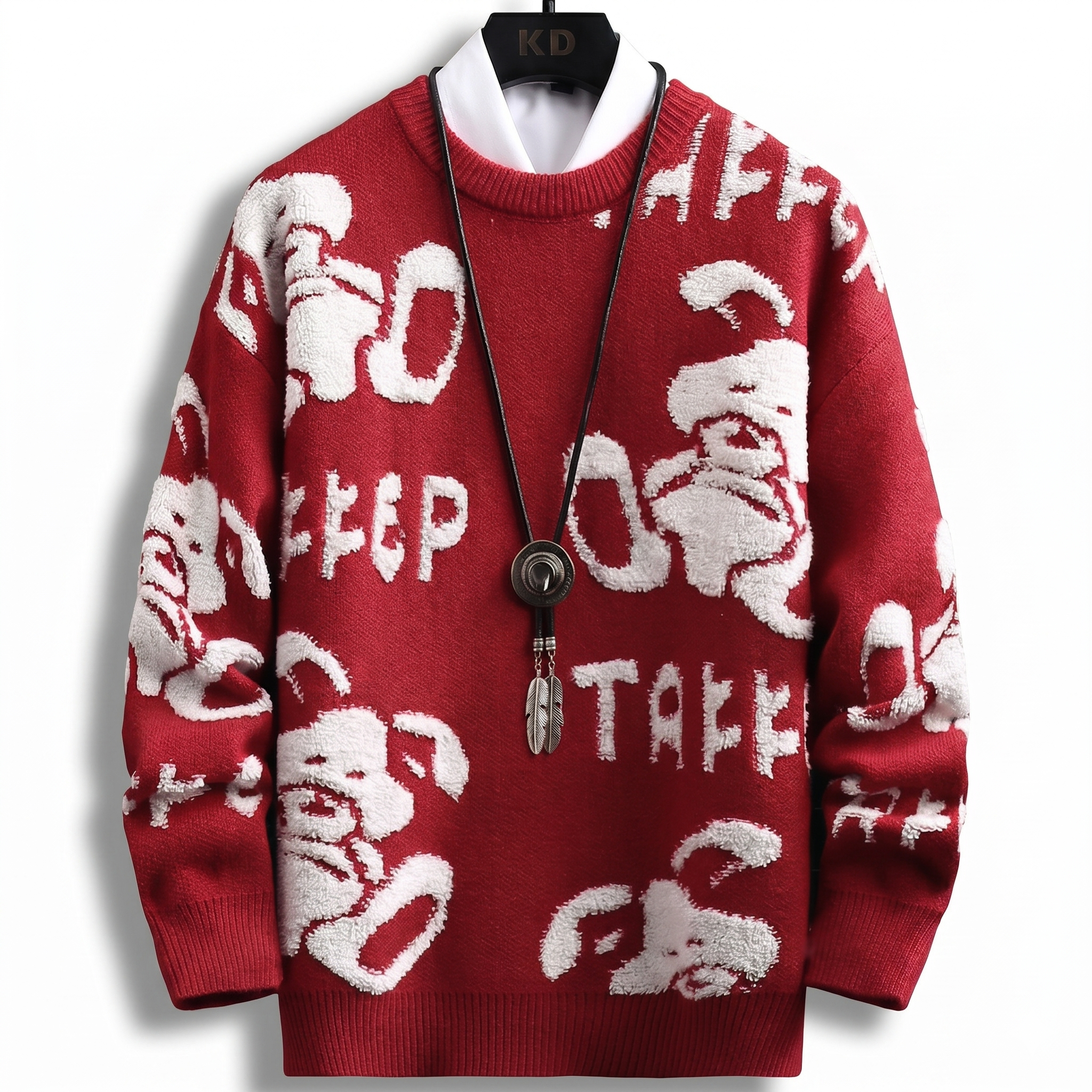 Blusão de Tricô Masculino Oversized com Estampa de Urso de Pelúcia