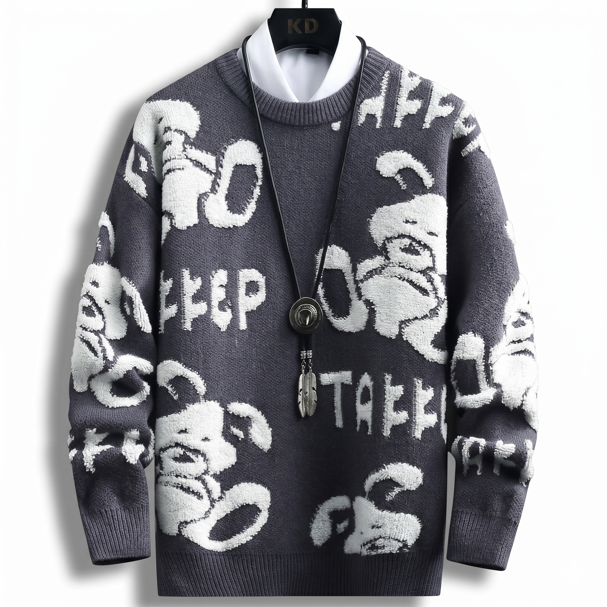 Blusão de Tricô Masculino Oversized com Estampa de Urso de Pelúcia