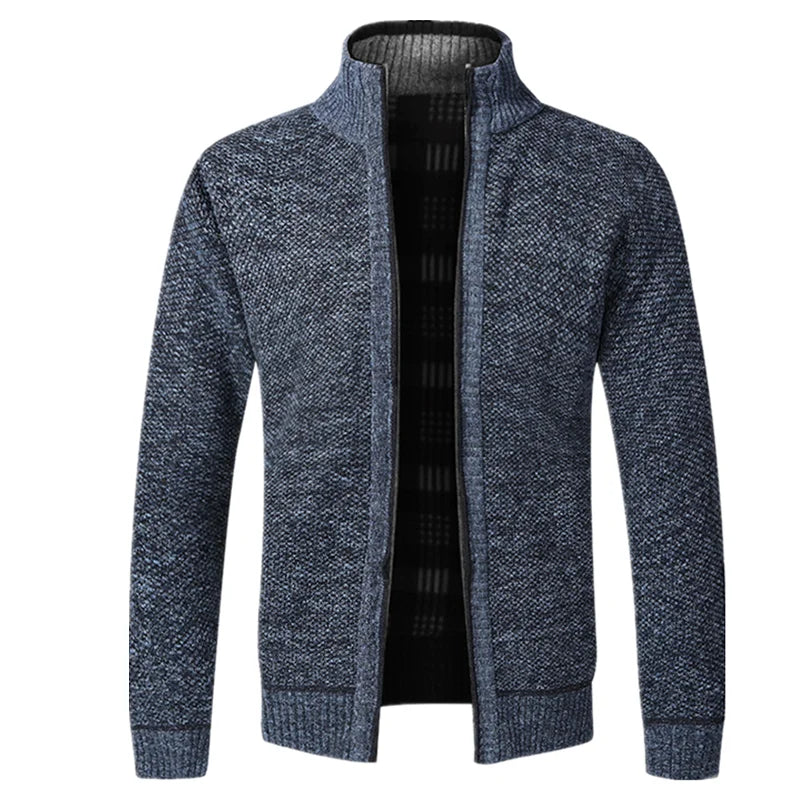 Cardigan Masculino De Tricô Forrado Peluciado Com Zíper