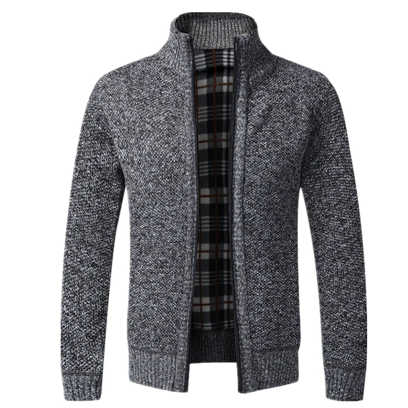 Cardigan Masculino De Tricô Forrado Peluciado Com Zíper