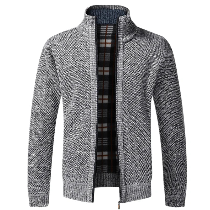 Cardigan Masculino De Tricô Forrado Peluciado Com Zíper