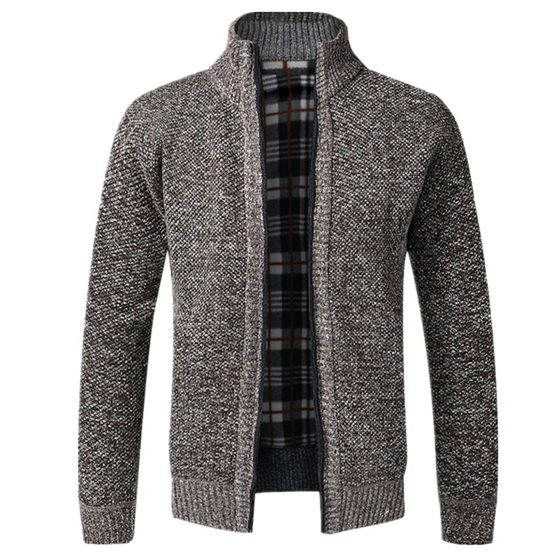 Cardigan Masculino De Tricô Forrado Peluciado Com Zíper