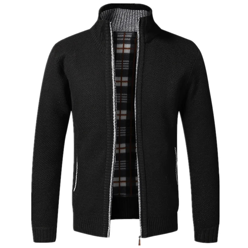 Cardigan Masculino De Tricô Forrado Peluciado Com Zíper