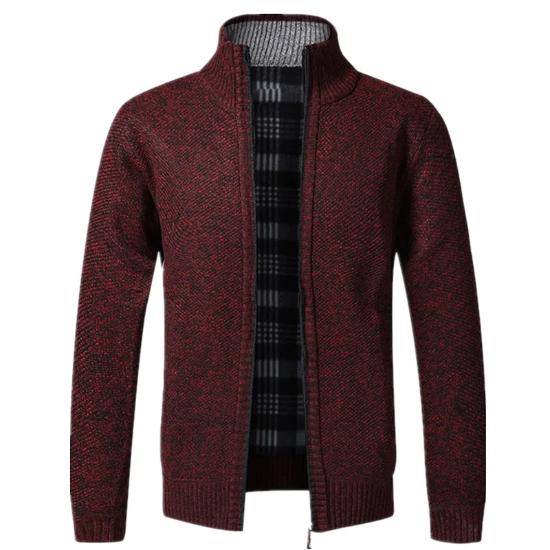 Cardigan Masculino De Tricô Forrado Peluciado Com Zíper