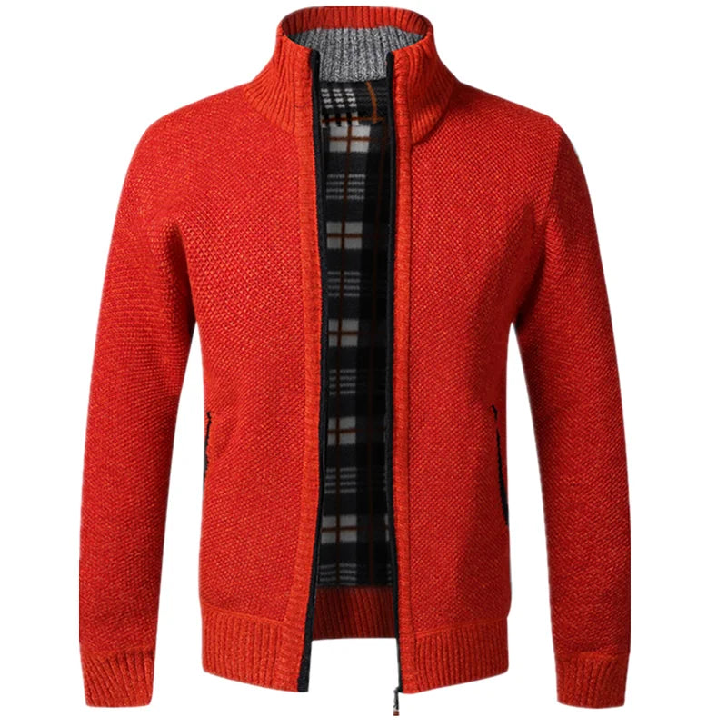 Cardigan Masculino De Tricô Forrado Peluciado Com Zíper