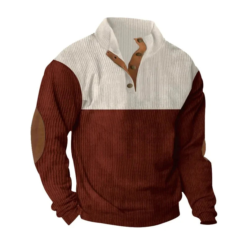 Blusa de Frio Masculina Tricô Bicolor com Botões