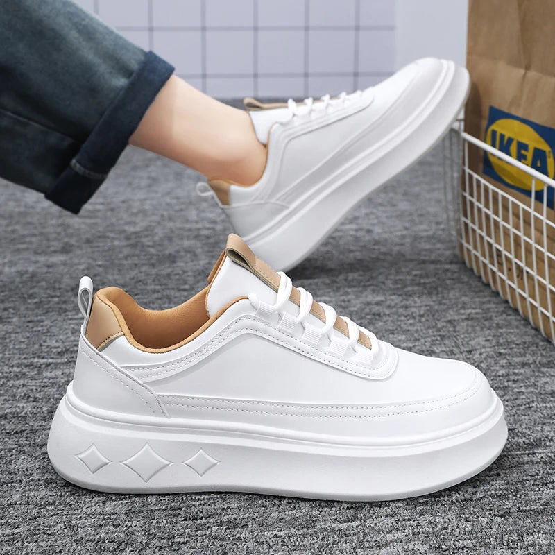 Tênis Sneaker Masculino Casual Plataforma Sola Alta Branco Diamond