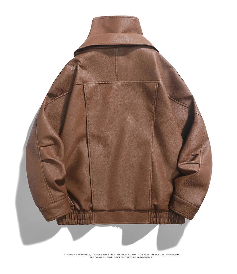 Jaqueta de Couro Oversized Masculina Streetwear