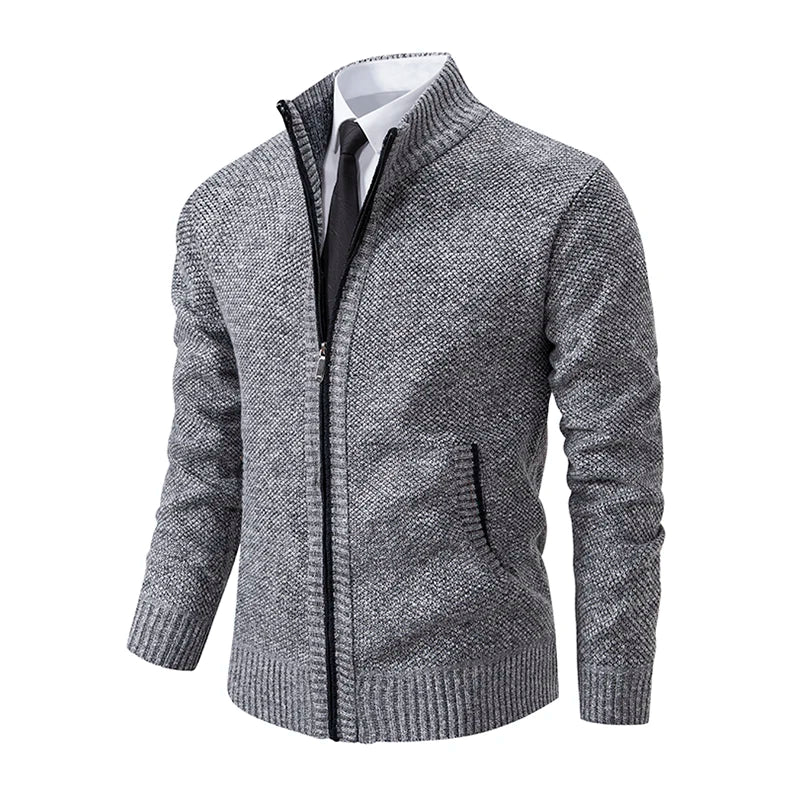 Casaco Masculino de Tricô com Zíper e Gola Alta