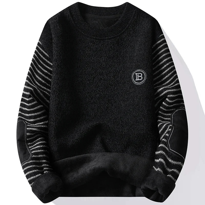 Blusa de Frio Masculina Moletom Tricô com Cotoveleira Forrada Pelúcia