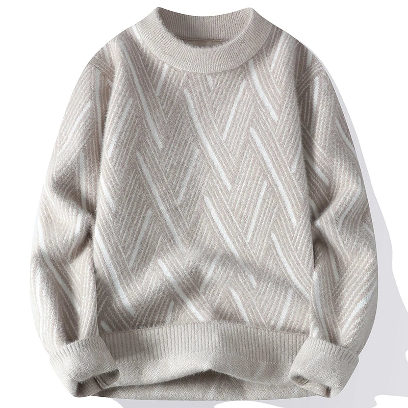 Blusa de Frio Masculina Tricô Grosso Jacquard Ziguezague