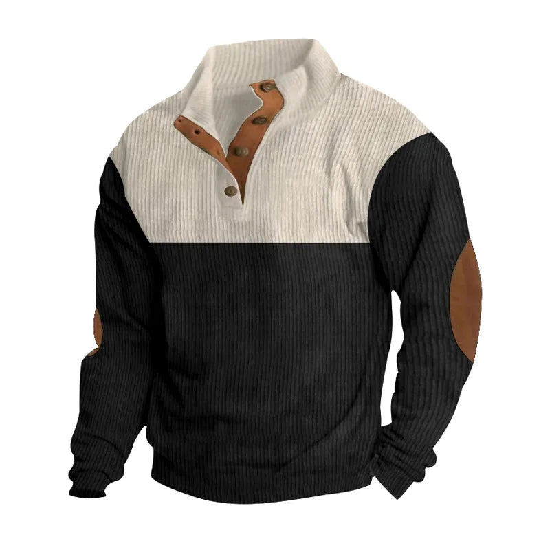 Blusa de Frio Masculina Tricô Bicolor com Botões