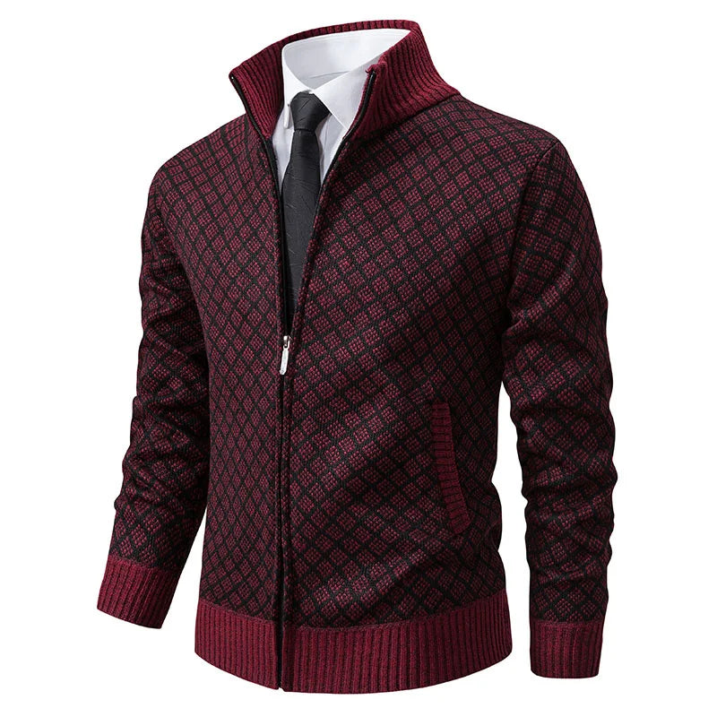 Cardigan Masculino Texturizado com Zíper Frontal Gola Alta