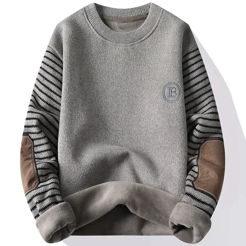 Blusa de Frio Masculina Moletom Tricô com Cotoveleira Forrada Pelúcia