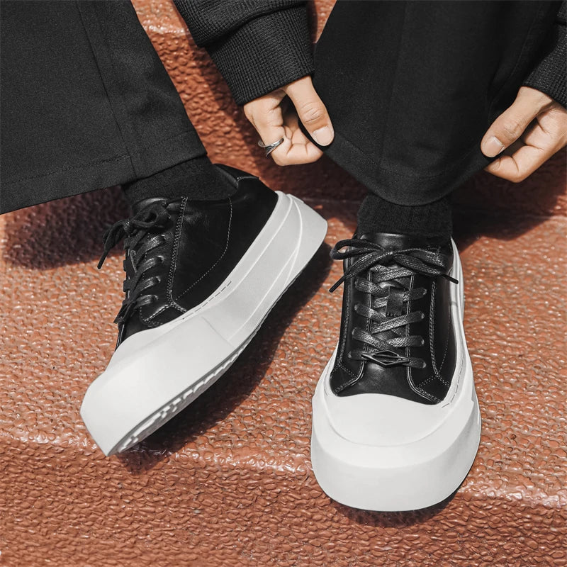 Tênis Skate Masculino Plataforma Couro Sola Alta Rebel