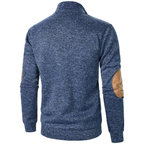Blusa De Frio Masculina Suéter Com Gola De Botões E Cotoveleira