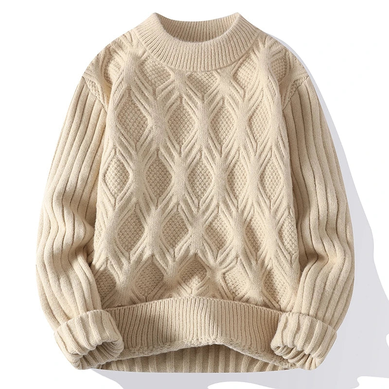 Suéter Masculino Tricô Trançado Gola Redonda Blusa de Frio