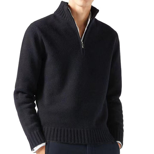 Blusa De Frio Masculina Suéter Gola Alta De Lã Com Zíper Na Gola