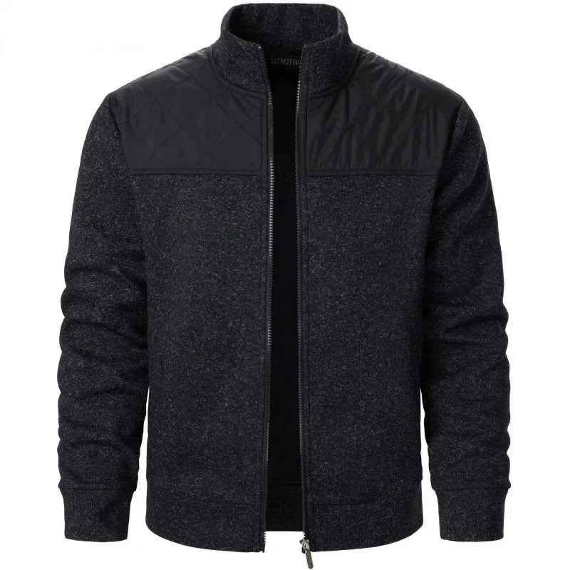 Jaqueta Masculina Fleece Mesclado com Recorte nos Ombros