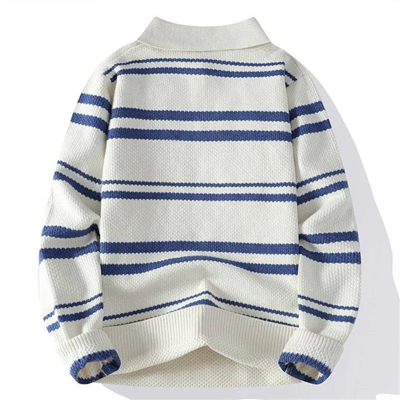 Suéter Masculino de Tricô Gola Polo Listrada