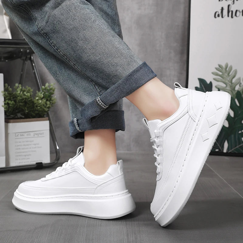 Tênis Sneaker Masculino Casual Plataforma Sola Alta Branco Diamond