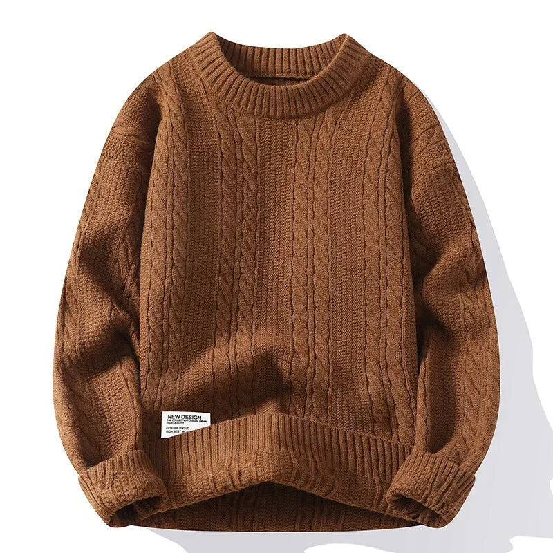 Suéter Masculino de Tricô Trançado Oversized Gola Média