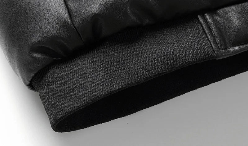 Jaqueta Masculina Puffer de Couro com Gola de Pelúcia
