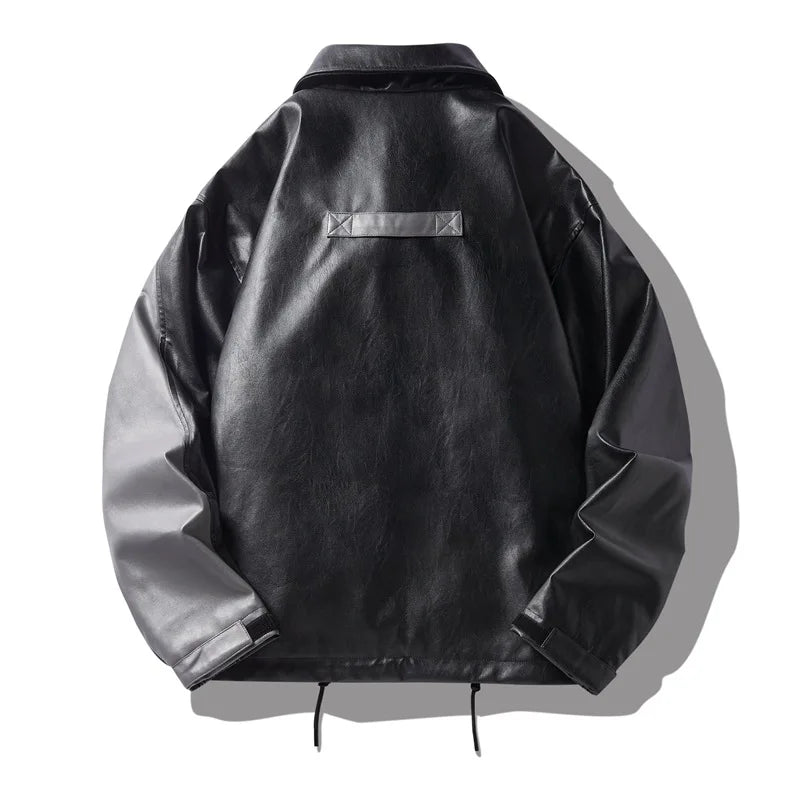 Jaqueta Masculina Couro PU Bicolor Oversized Streetwear Split