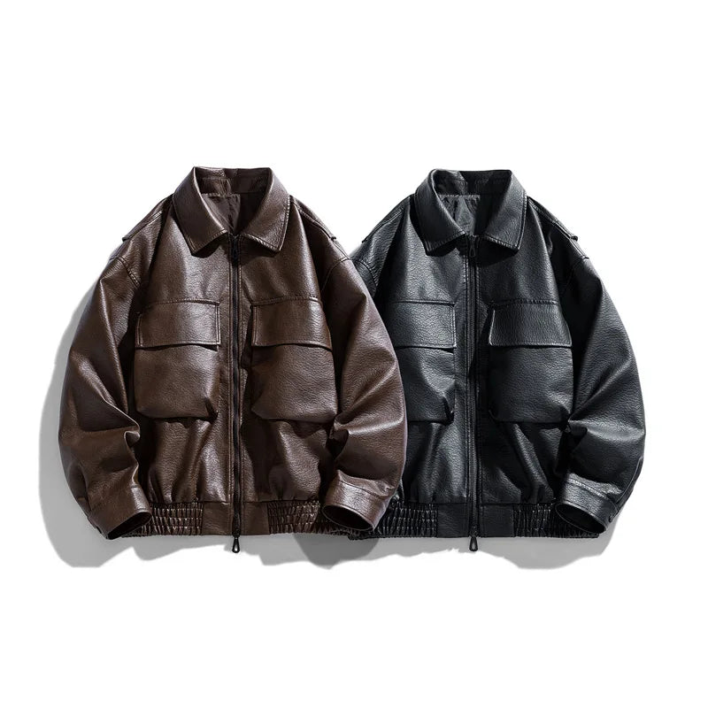 Jaqueta Bomber Masculina Couro Sintético Oversized Vintage
