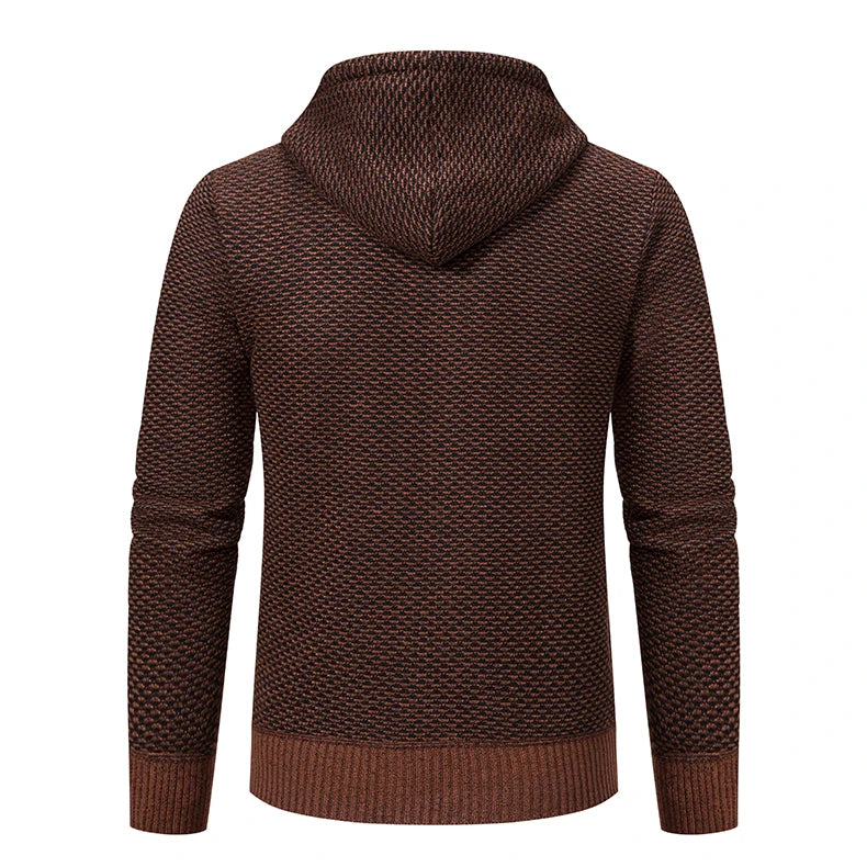 Casaco Masculino de Tricô com Zíper e Capuz Inverno