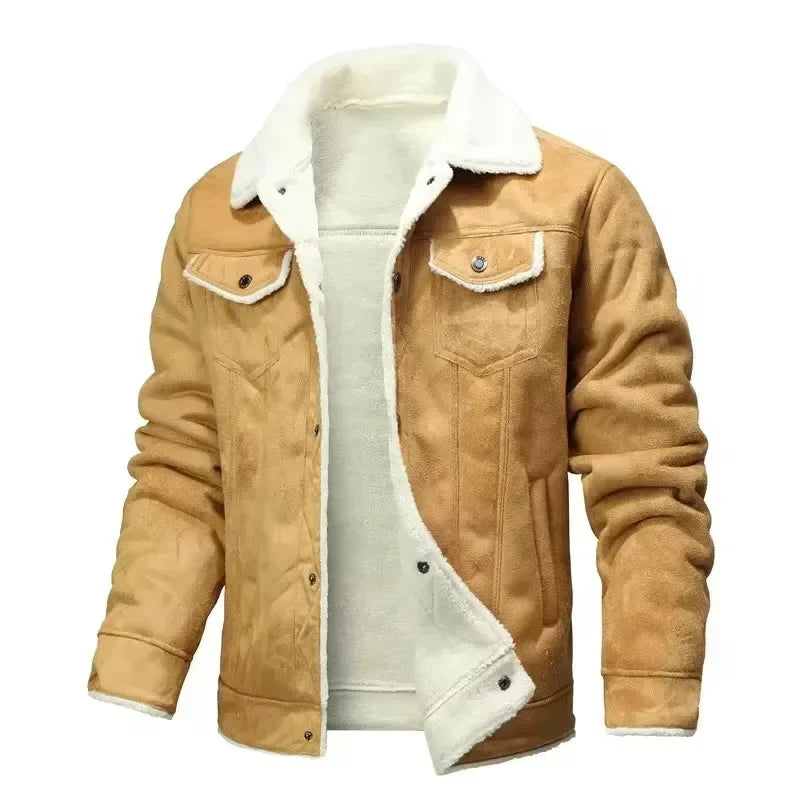 Jaqueta Masculina Camurça Forrada Com Pelúcia Alpaca Gola Polo