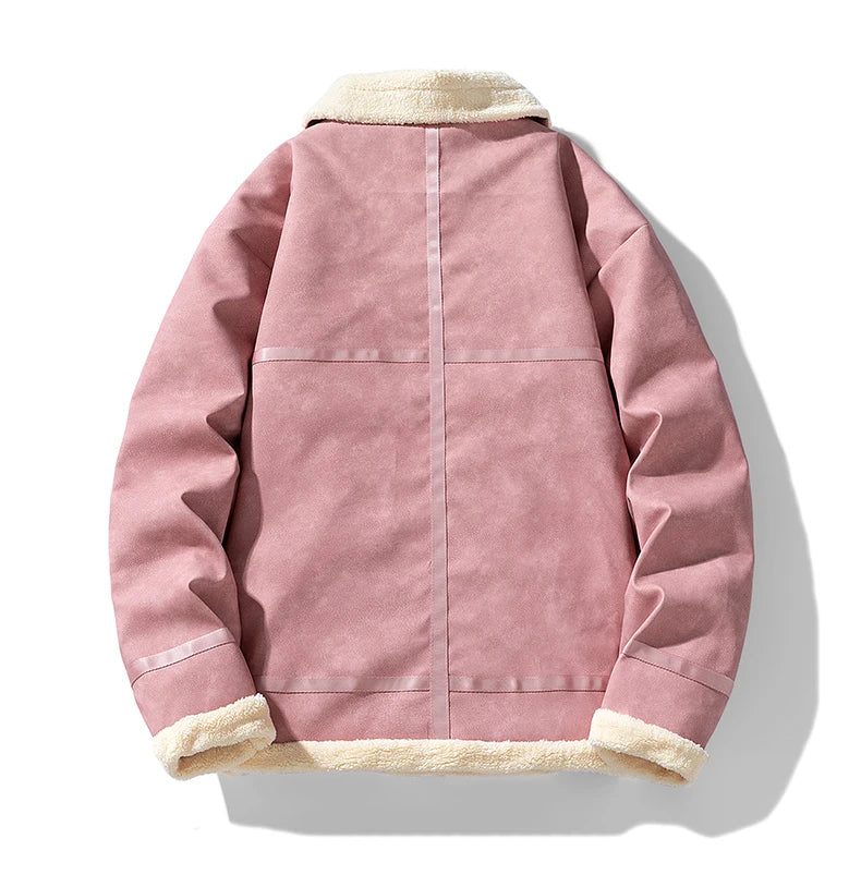 Jaqueta Aviador Masculina Suede Forrada Pelúcia Sherpa Inverno