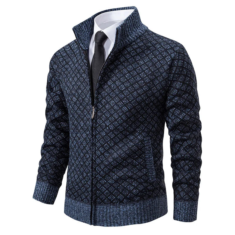 Cardigan Masculino Texturizado com Zíper Frontal Gola Alta