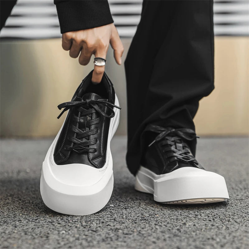 Tênis Skate Masculino Plataforma Couro Sola Alta Rebel