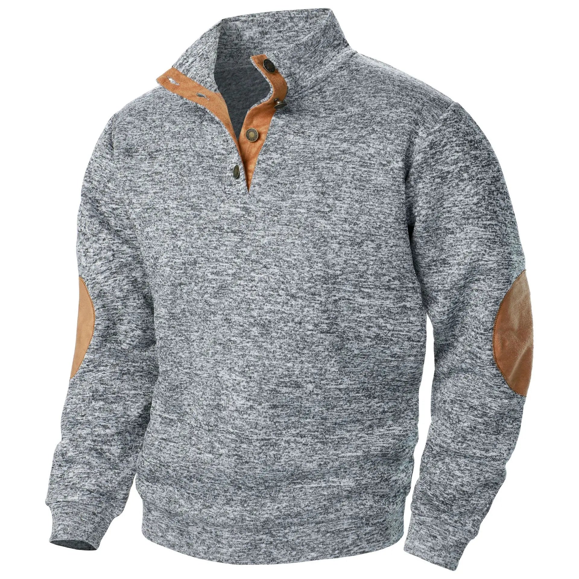 Blusa De Frio Masculina Suéter Com Gola De Botões E Cotoveleira