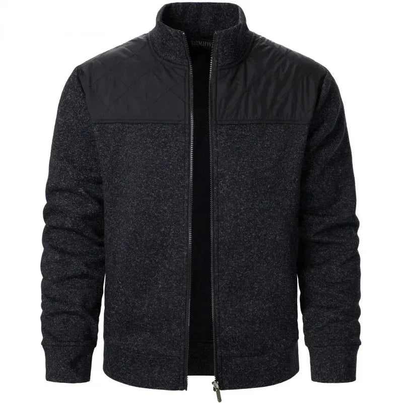 Jaqueta Masculina Fleece Mesclado com Recorte nos Ombros