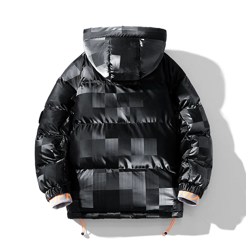Jaqueta Puffer Masculina Streetwear com Capuz e Detalhe Laranja