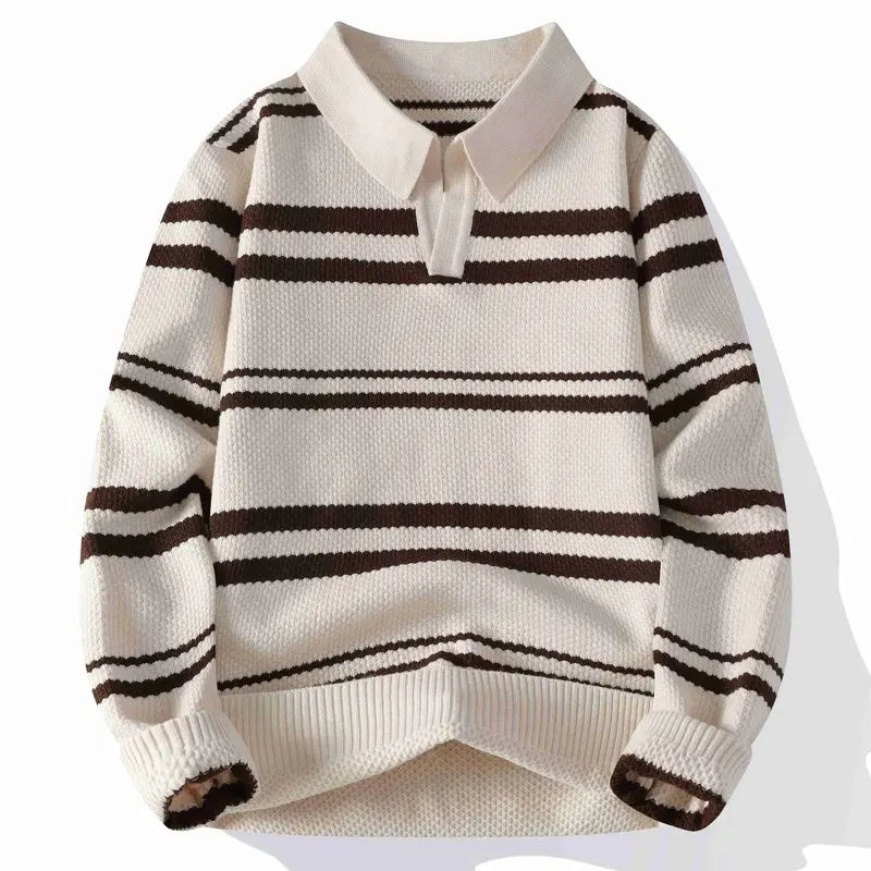 Suéter Masculino de Tricô Gola Polo Listrada