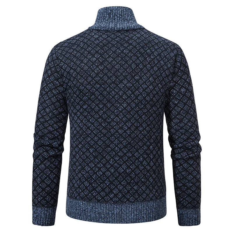 Cardigan Masculino Texturizado com Zíper Frontal Gola Alta