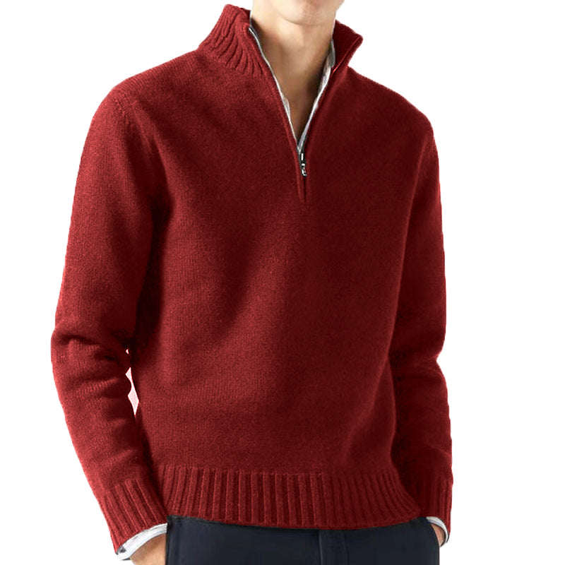 Blusa De Frio Masculina Suéter Gola Alta De Lã Com Zíper Na Gola