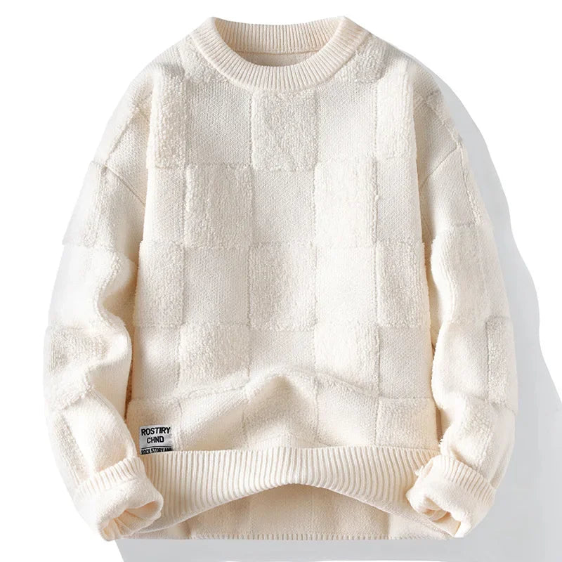 Blusa de Frio Masculina de Tricô Grosso Quadriculado