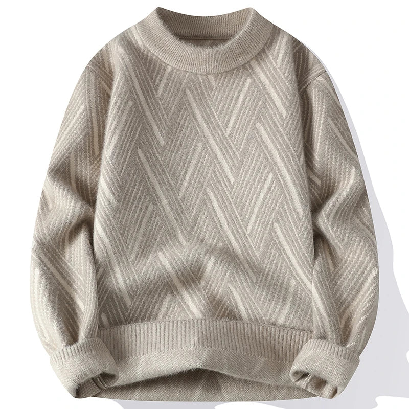 Blusa de Frio Masculina Tricô Grosso Jacquard Ziguezague