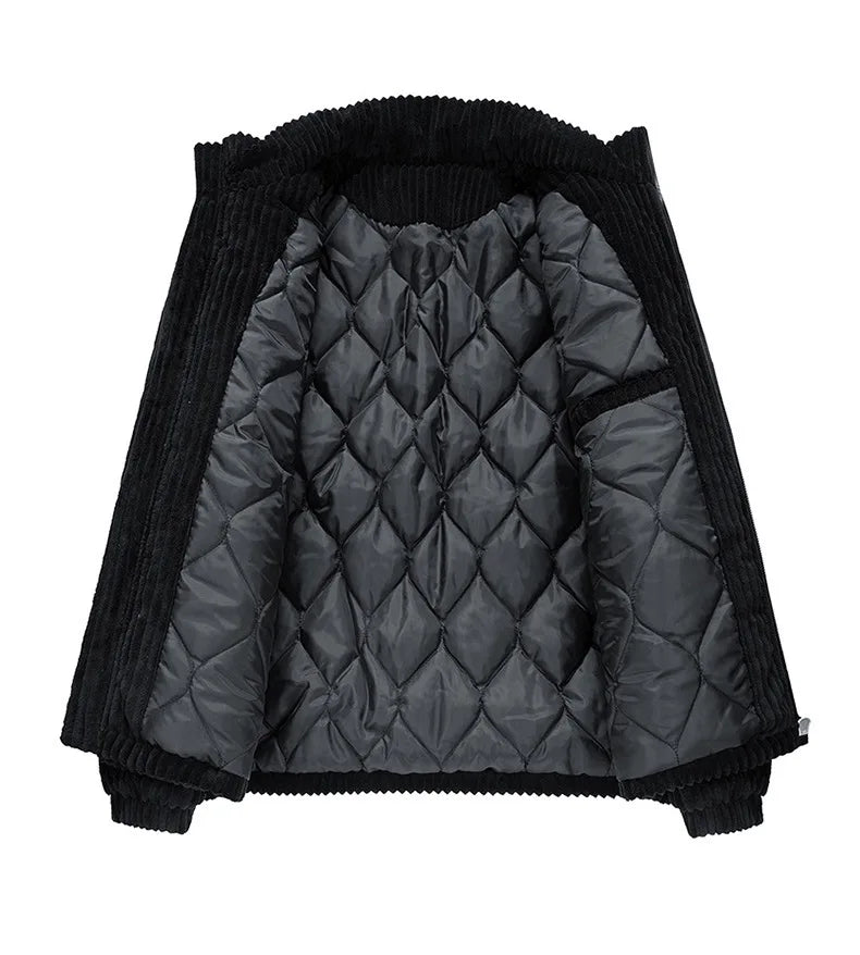 Jaqueta Puffer de Veludo Cotelê Masculina Oversized Gola Alta