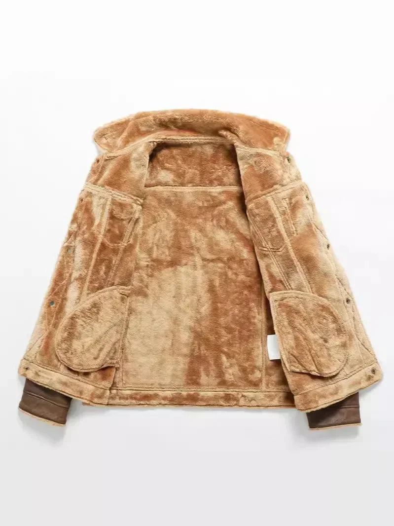 Jaqueta Masculina Camurça Forrada Com Pelúcia Alpaca Gola Polo