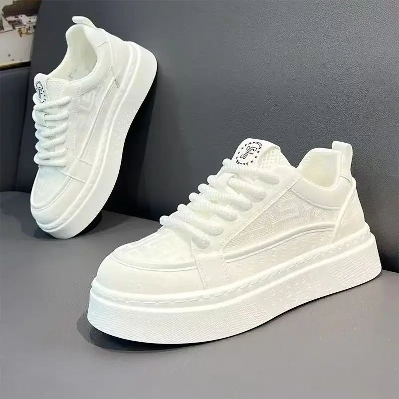 Tênis Masculino Casual Plataforma Sola Alta Texturizado Branco Cipher